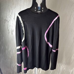 Prabal Gurung Black Sweater with Pink and White Accents XL